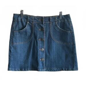 Hype Womens Denim Skirt 7 (28) Button Front Mini Medium Wash y2k